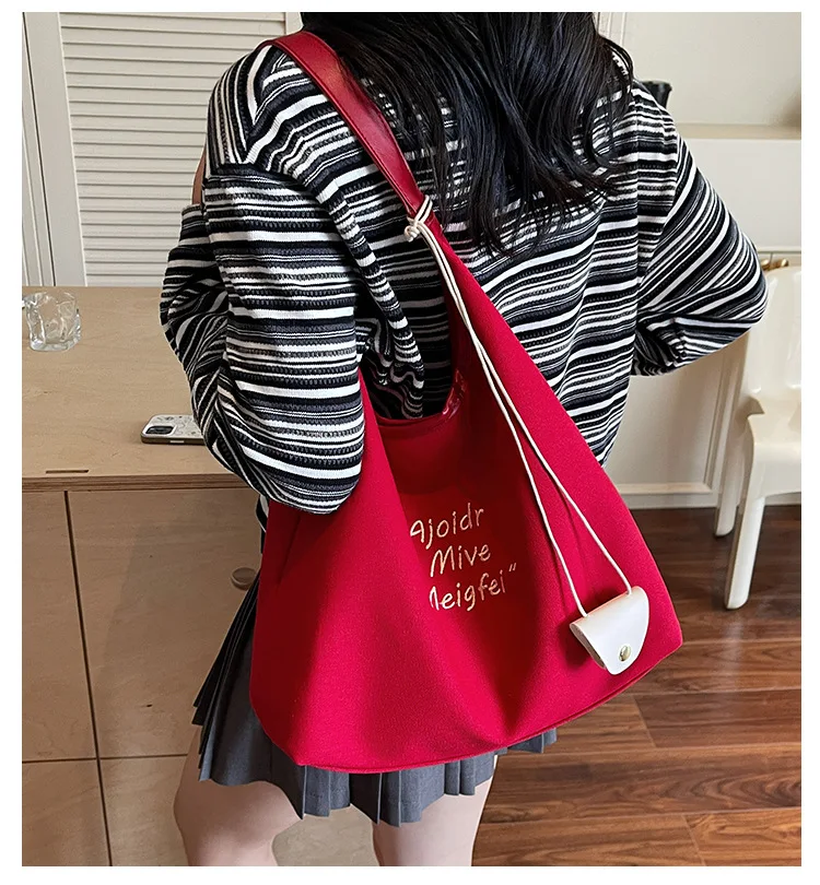 กระเป๋าผู้หญิงใหม่ ฤดูใบไม้ร่วง 2025 - กระเป๋าผ้าแคนวาสขนาดใหญ่พิเศษ สะพายข้าง/ถือ  สไตล์มินิมอลแบบเกาหลี