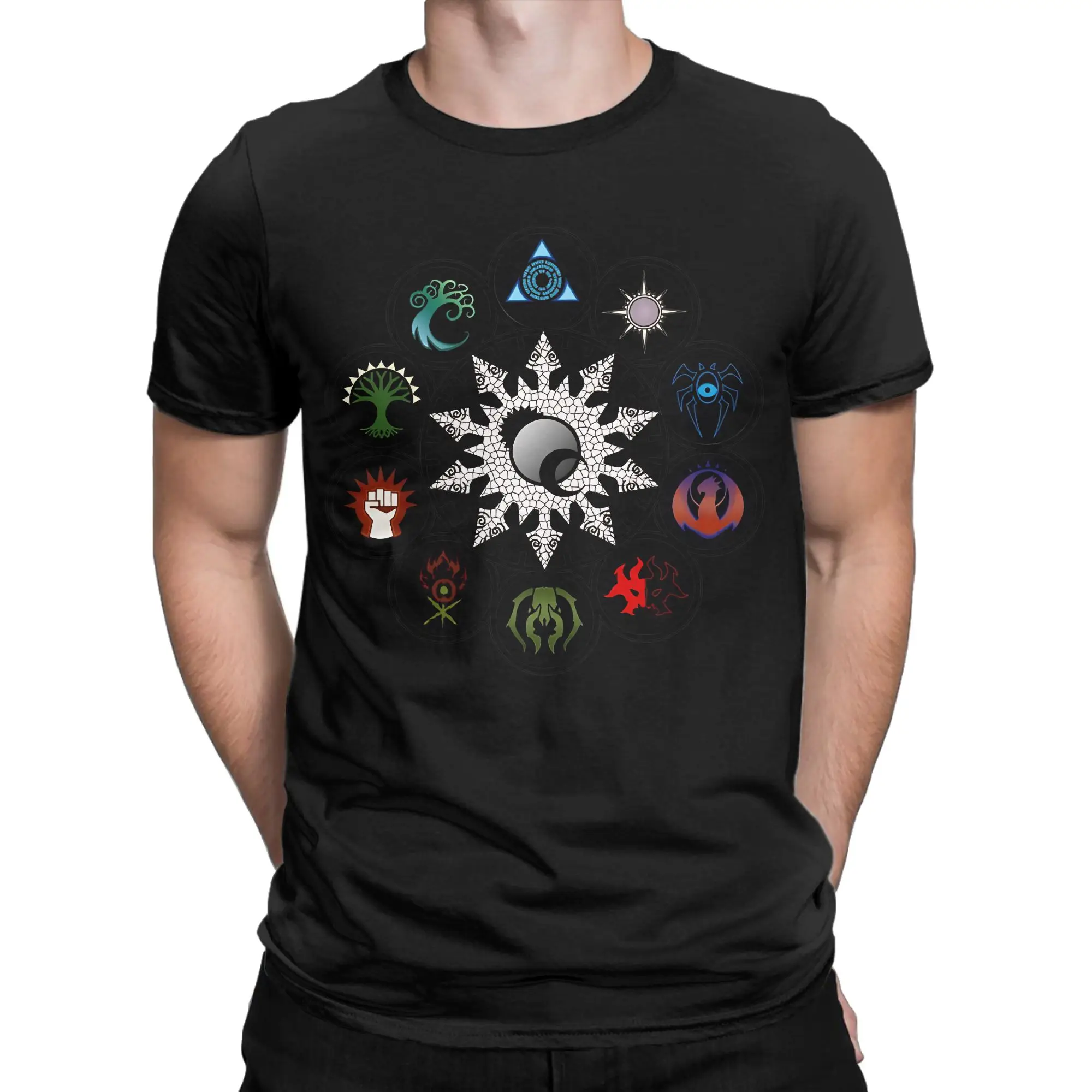 Five Element Geometric Emblem Classic MTG Funny 100% Cotton T-Shirt Tops Tees For Men