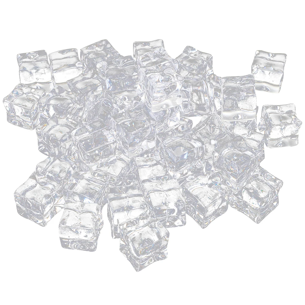 

100Pcs Acrylic Artificial Ice Cubes Clear Reusable Photo Props for Bar Home Restaurant Fake Ice Photography Props