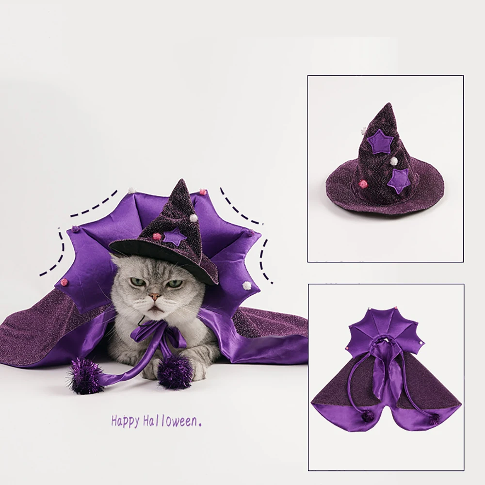 2024 New Halloween Pet Cat and Dog Clothes Magic Cloak Hat Holiday Set Vampire Cloak COS Costume Decoration