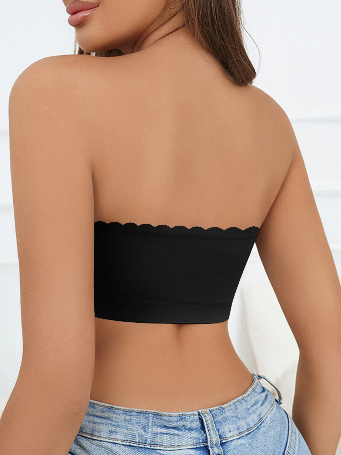 Women\'s Half Cup Ultra Thin Silicone Non-slip Underwear Seamless Strapless Wave Edge Tube Top Bra Off-the-shoulder Dress Linger