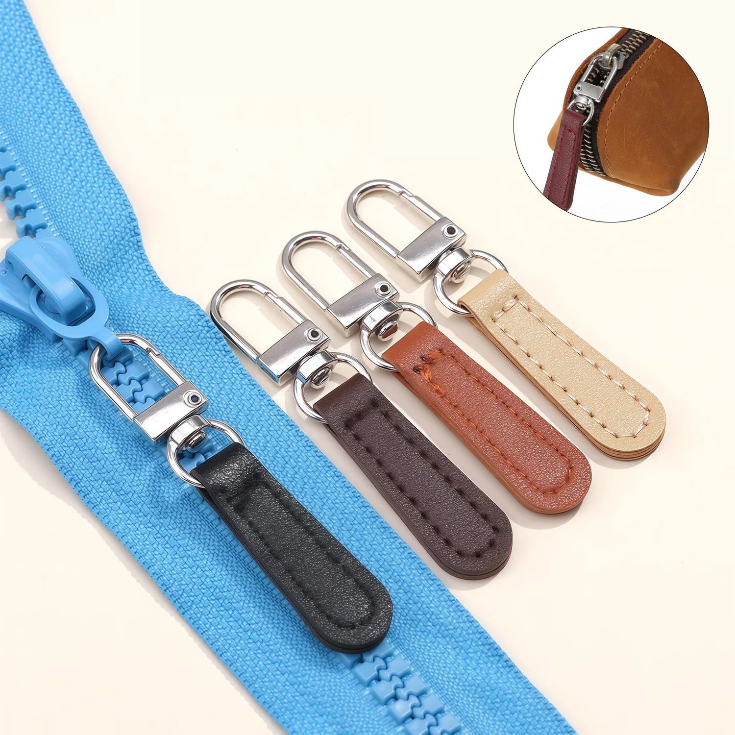 4pcs/set PU Leather Zipper Pull Replacement, Pull Zipper Tabs Fasteners for Bags Luggage Purses Backpacks image 4