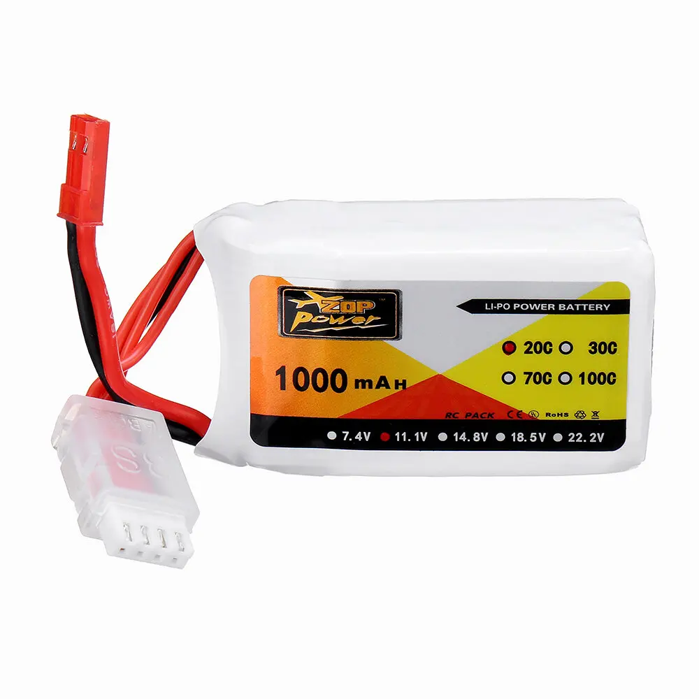 ZOP Power 11.1V 1000mAh 20C 3S Lipo Battery JST Plug