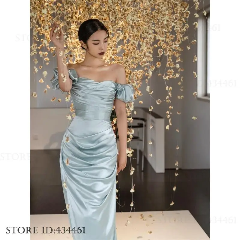 Vestido De fiesta De noche De banquete De satén elegante, vestido De fiesta ajustado con hombros descubiertos sexi para mujer, Vestidos De fiesta a la moda