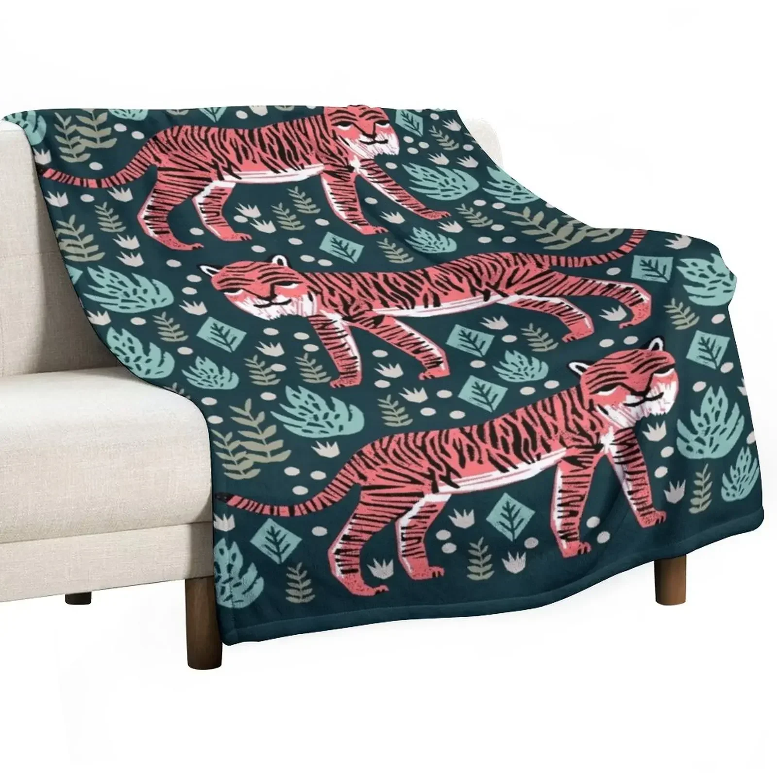 Safari Tiger by Andrea Lauren Throw Blanket Plush Thermal Soft Blankets