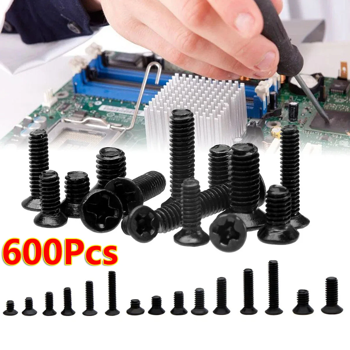 

600Pcs M2 M2.5 M3 Black Flat Head Screw Kit Laptop Small Screws Washers For Laptop Notebook Screws Nuts Kit PC Computer Glasses
