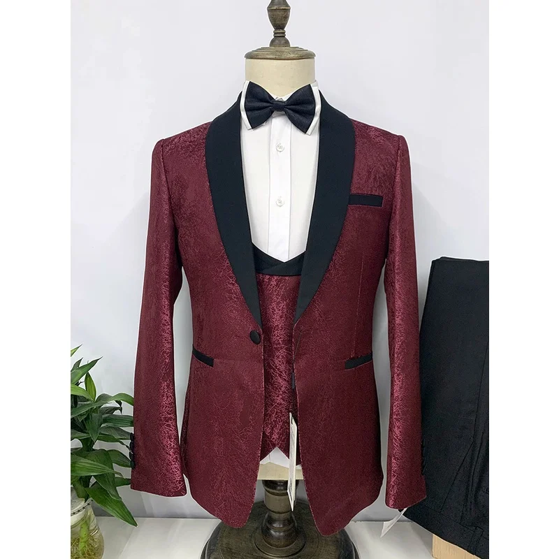 Men\'s High-End Printed Suit Set, Suit Jacket, Vest, Pants, Party, Banquet, Wedding, exclusive Clothing