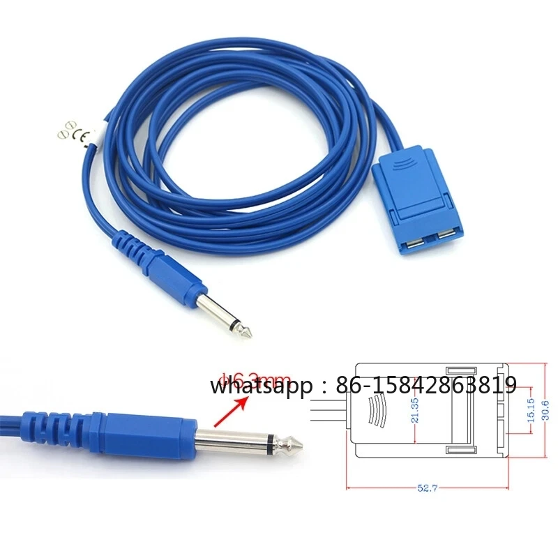 Disposable ESU Patient Return Negative Plate Cord Grounding Pad Diathermy Cable, HI-FI 6.35mm Plug, Pack of 4PCS