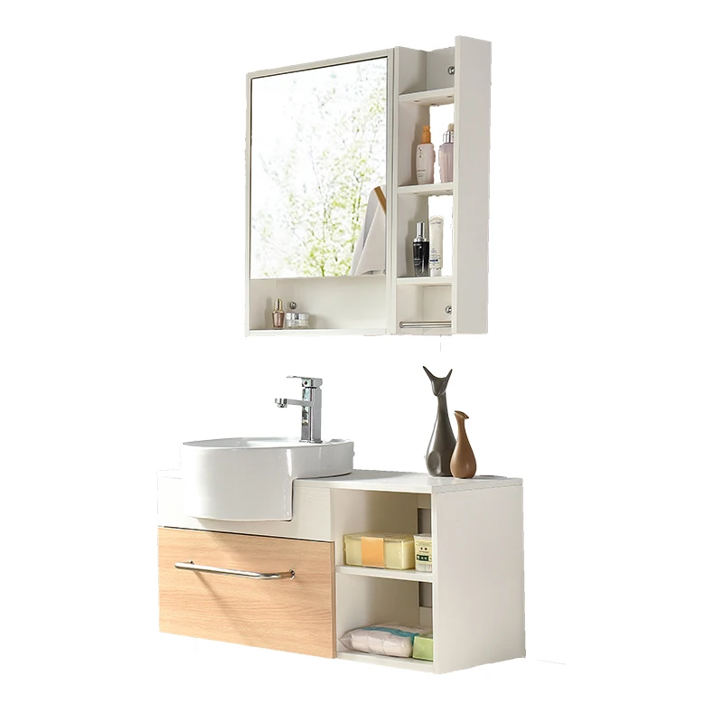 Nordic Japanese Style Modern Solid Wood Floor Standing Bathroom Cabinet Lacquer Finish LED Mirror Waterproof Vanity Combo Basin