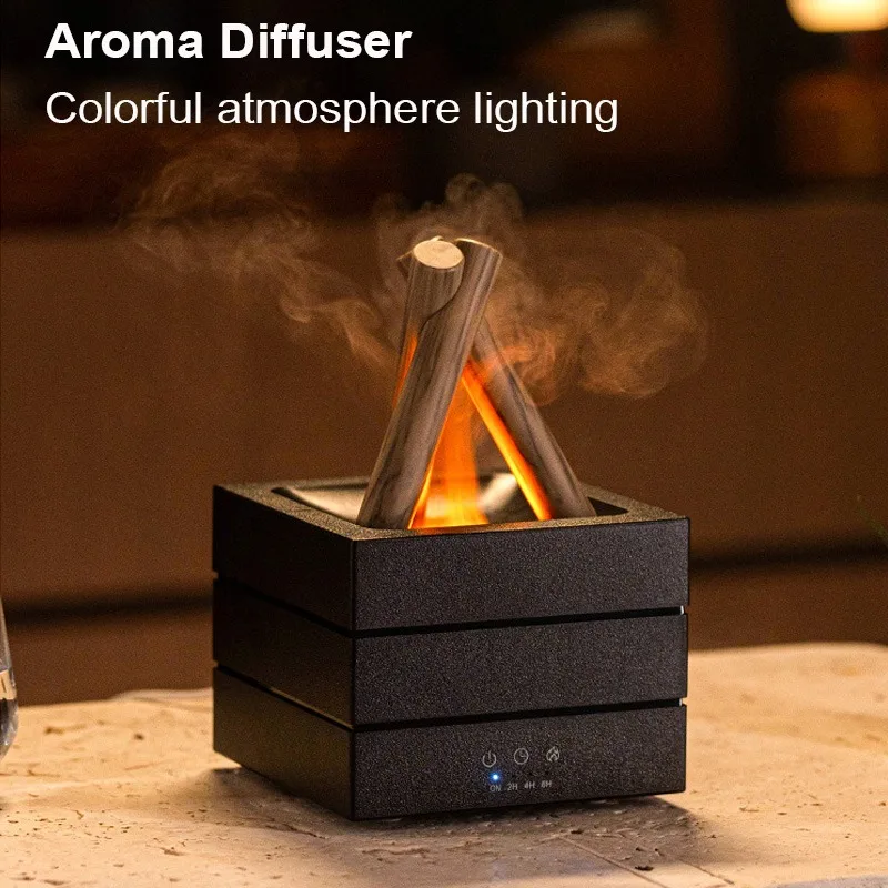 Simulated Bonfire Flame Humidifier Heavy Fog Volume Home Desktop in Colorful Atmosphere Essential Oil Aromatherapy Machine