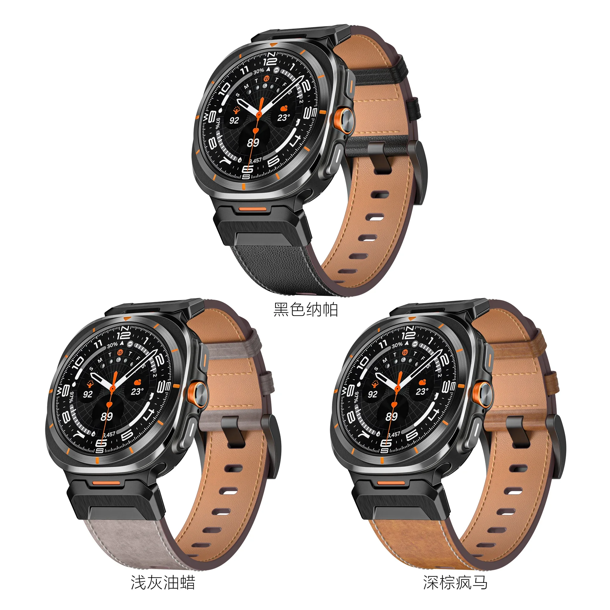 Pulseira de couro + mecha para samsung galaxy watch ultra 2025, 47mm, acessórios de aço inoxidável, pulseira para galaxy watch 8 ultra band