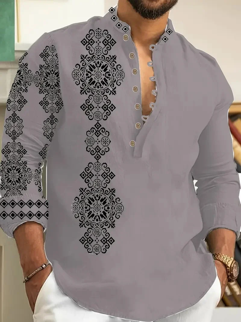 قميص هاواي الرجالي بأكمام طويلة مطبوع عليه زهور للشاطئ، قميص رجالي أنيق جديد مزين بالزهور #3