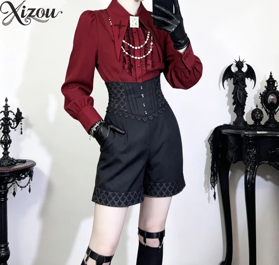 

Women's High Waist Shorts Gothic Punk Y2K Style Black Casual Shorts Summer Autumn Slim Fit Solid Color Short Pants Femme