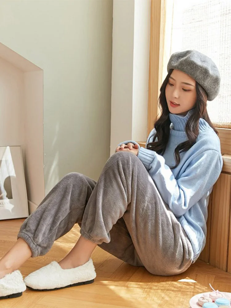 

Women Warm Plush Pants Autumn Winter Casual Loose Coral Fleece Warmth Pants Fleece Home Warm Pants for Women High Waist Thick
