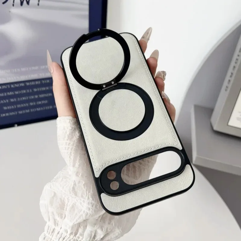 نسيج جلدي مغناطيسي 360 ° حافظة حامل دوارة لهاتف Google Pixel 10 9 8 Pro XL 9A 8A غطاء حماية للشحن اللاسلكي المقاوم للصدمات