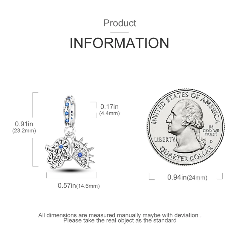 925 Sterling Silber blaue Augen und Palme Charms Kreuzigung Perlen Frauen Freundinnen Schmuck Geschenk – Detail 24