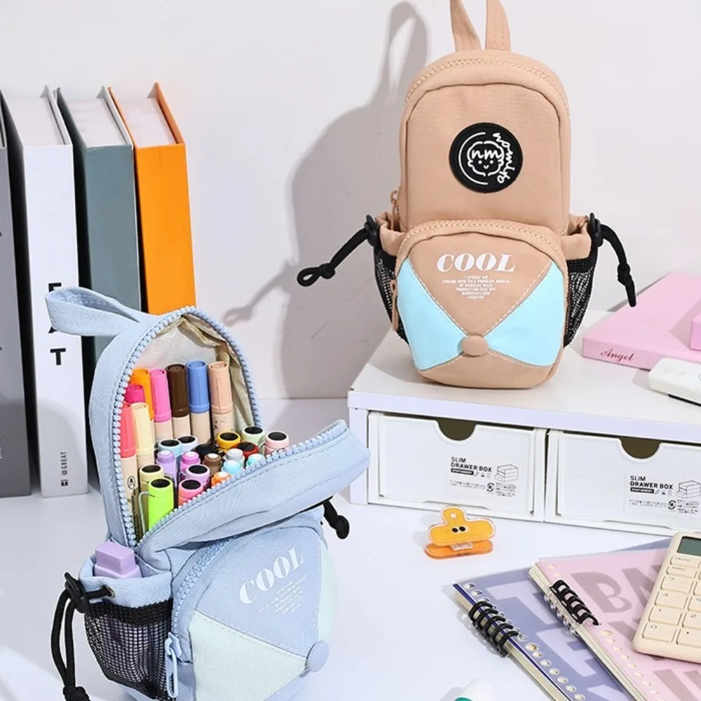 Canvas Stationery Bag Backpack Shape Large Capacity Cartoon Pen Pouch Students School Supplies Pencile Case Office Supplies