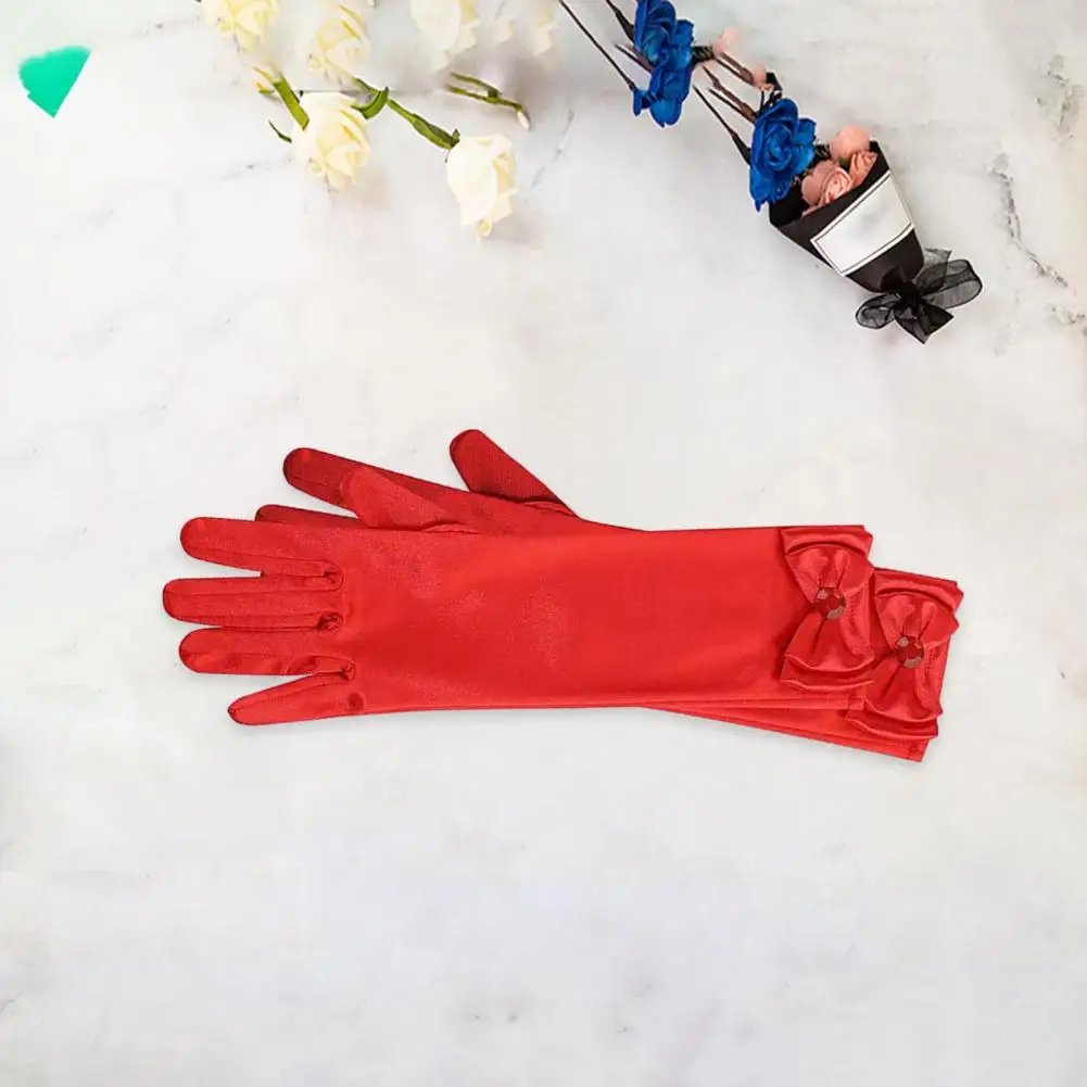 Недеформируемые перчатки с отверстиями для большого пальца, красочные перчатки с бантом-бабочкой для детских выступлений на сцене, вечеринок, юбка принцессы