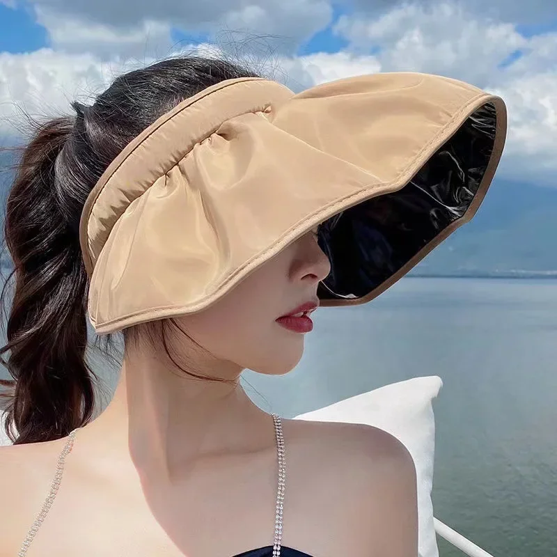 Summer Shell Sunshade Hat UV Protection Dual Use Hair Hoop Sun Hat for Women Outdoor Beach Soft Foldable Wide Brim Bucket Caps