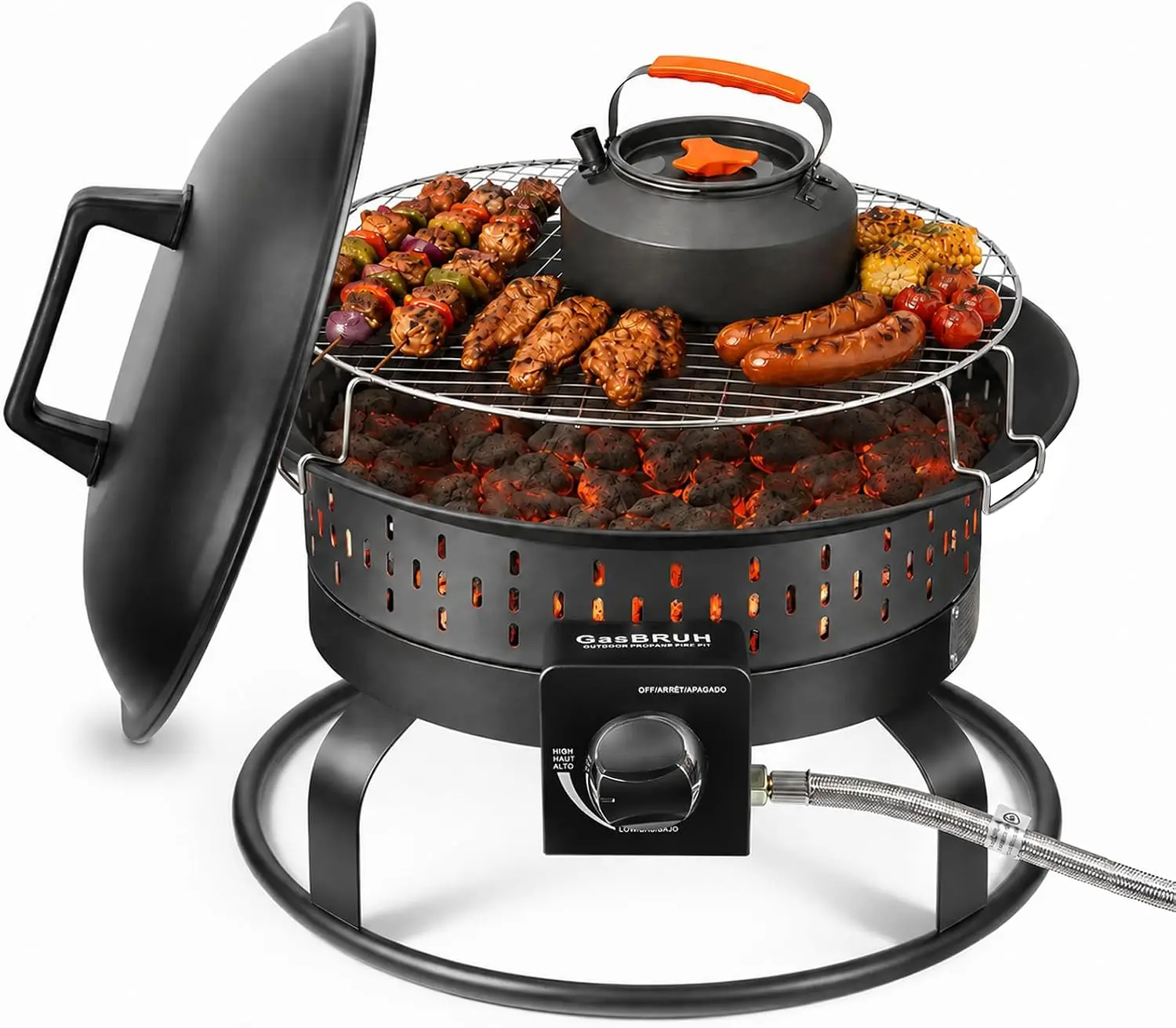 Portable 19-Inch Camping Propane Fire Pit with 60,000 BTU Output, Grill Grate, Cover and Carry Kit, Outdoor Fireplace