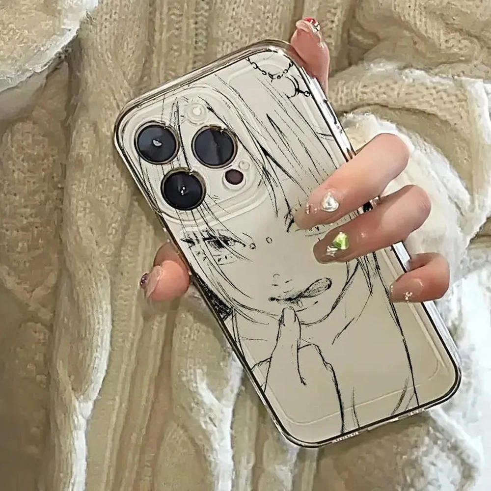 Two dimensional line girl Phone Case For Xiaomi Redmi Note 14 13 12 12C 11 10 10C 13C 10s Pro Plus Max 4G 5G Transparent Cover