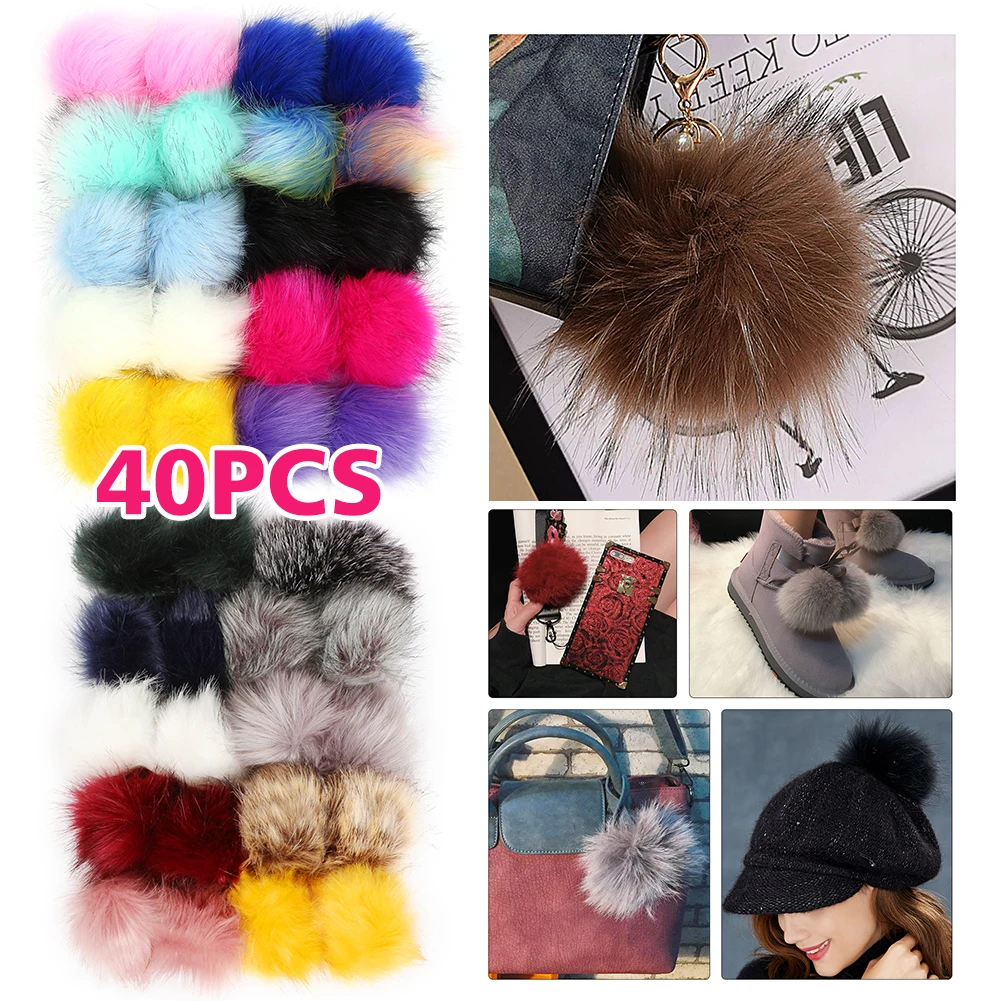 40pcs Pack Faux Fur Pom Poms 10 cm Soft Fluffy Pompom Balls for Clothing Hat Bag Shoes Decoration DIY Supplies