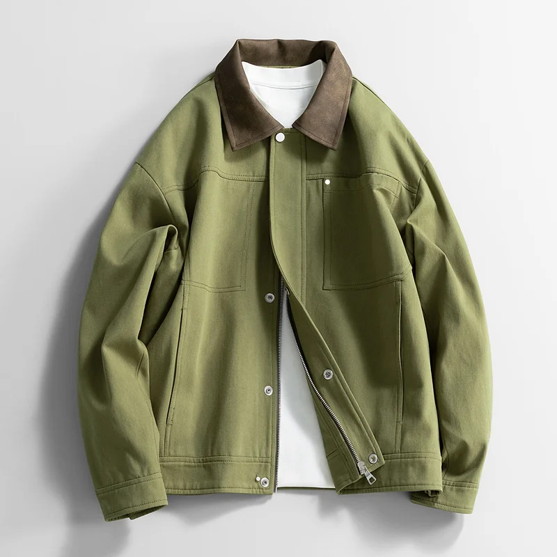 

GIOIOM's Jacket, весенне-осенняя новая высококачественная кожаная куртка с воротником в стиле сарая, свободная нежелезная повседневная мужская куртка