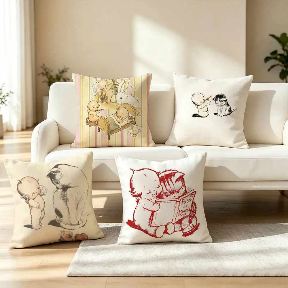 K-Kewpie Doll V-Vintage Square Double-Sided printed Pillow Case Bedroom Bedside Pillow Sofa Cushion Cover