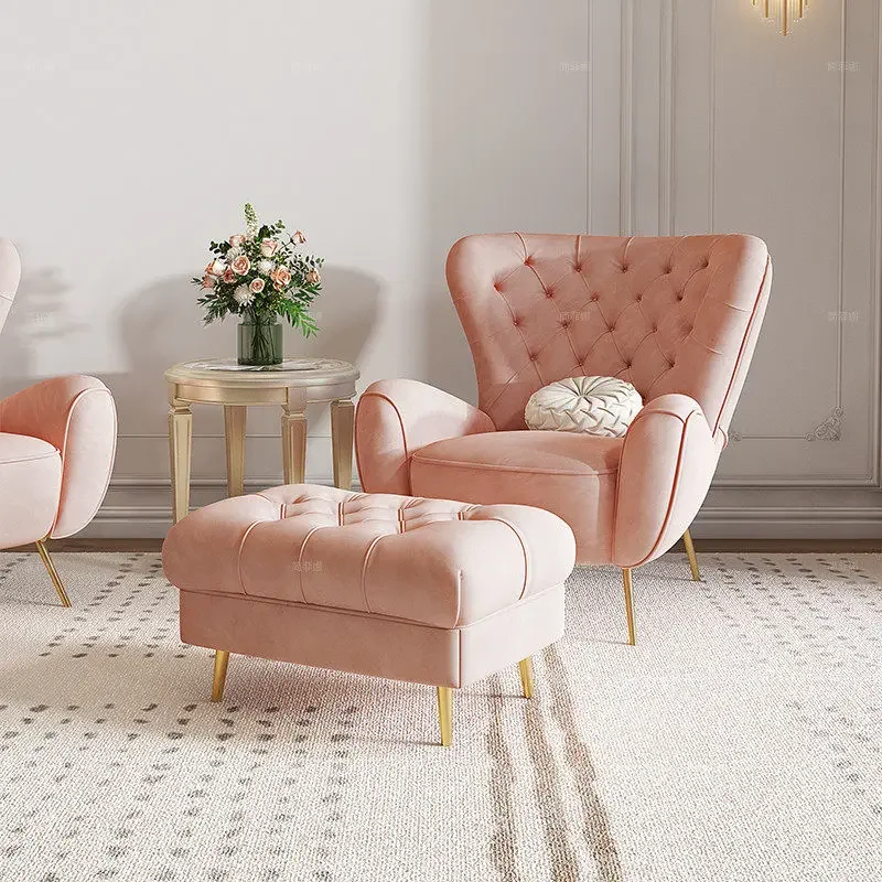 AASingle Sofa, Bedroom, Pink Fairy Chair, Pull Down Lounge Chair, American High Back Chair