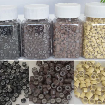 1000 szt. Przedłużania włosów mikro pierścienie linki koraliki, 5mm z silikonową wyściółką koraliki na doczepy z ludzkich włosów koraliki narzędzie-wielokolorowe