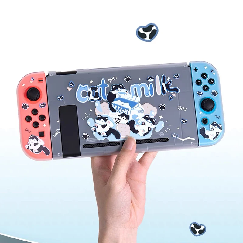 Dorable gato leite capa protetora para nintendo switch oled capa dura pc escudo para nintendo switch joy-con controlador caso de jogo