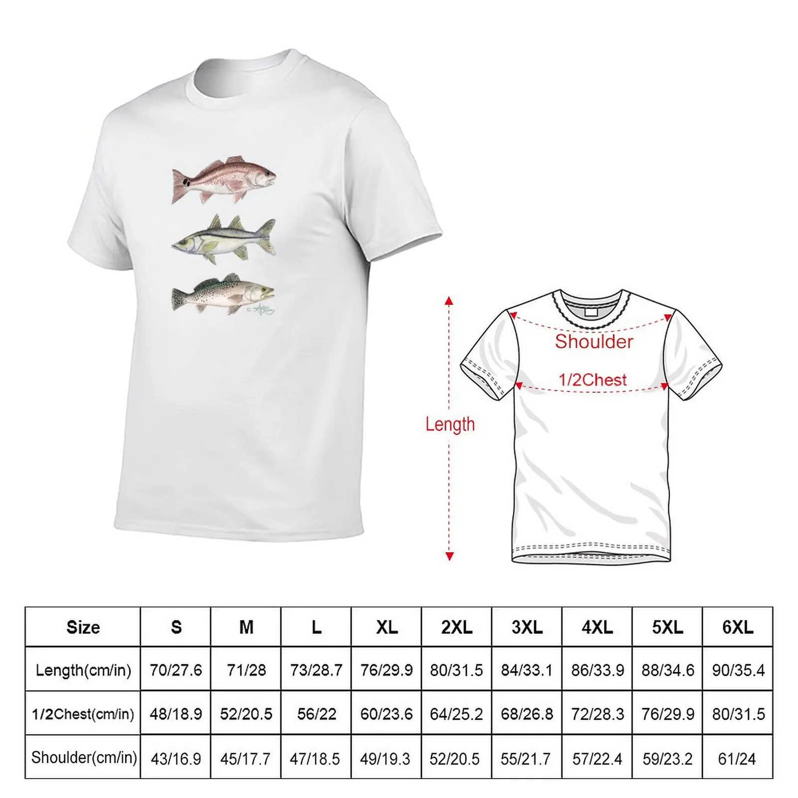 Inshore Slam by Amber Marine ~ watercolor redfish, snook, and trout art, ? 2013 T-Shirt Basic Simple Design Short Sleeve Shirt
