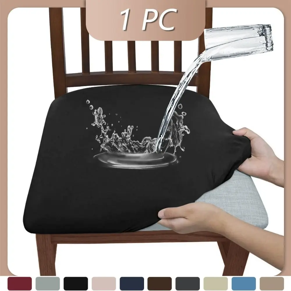 Elastic Dining Chair Cover Anti-slip Solid Color Seat Cover Dust-proof Waterproof Chair Cushion Cover for Home&Hotel Decoration