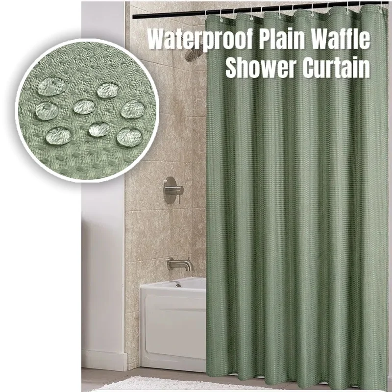 

Protecting Privacy Bathroom Partition Curtains Waterproof Plain Waffle Shower Curtain Solid Color Blackout Curtains with Hooks