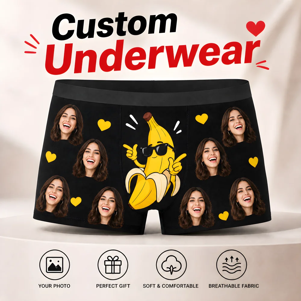 Personalized Face Photo Boxer Briefs Custom Men Underwear Valentine's Day Gift for Husband Unique Anniversary Birthday Present