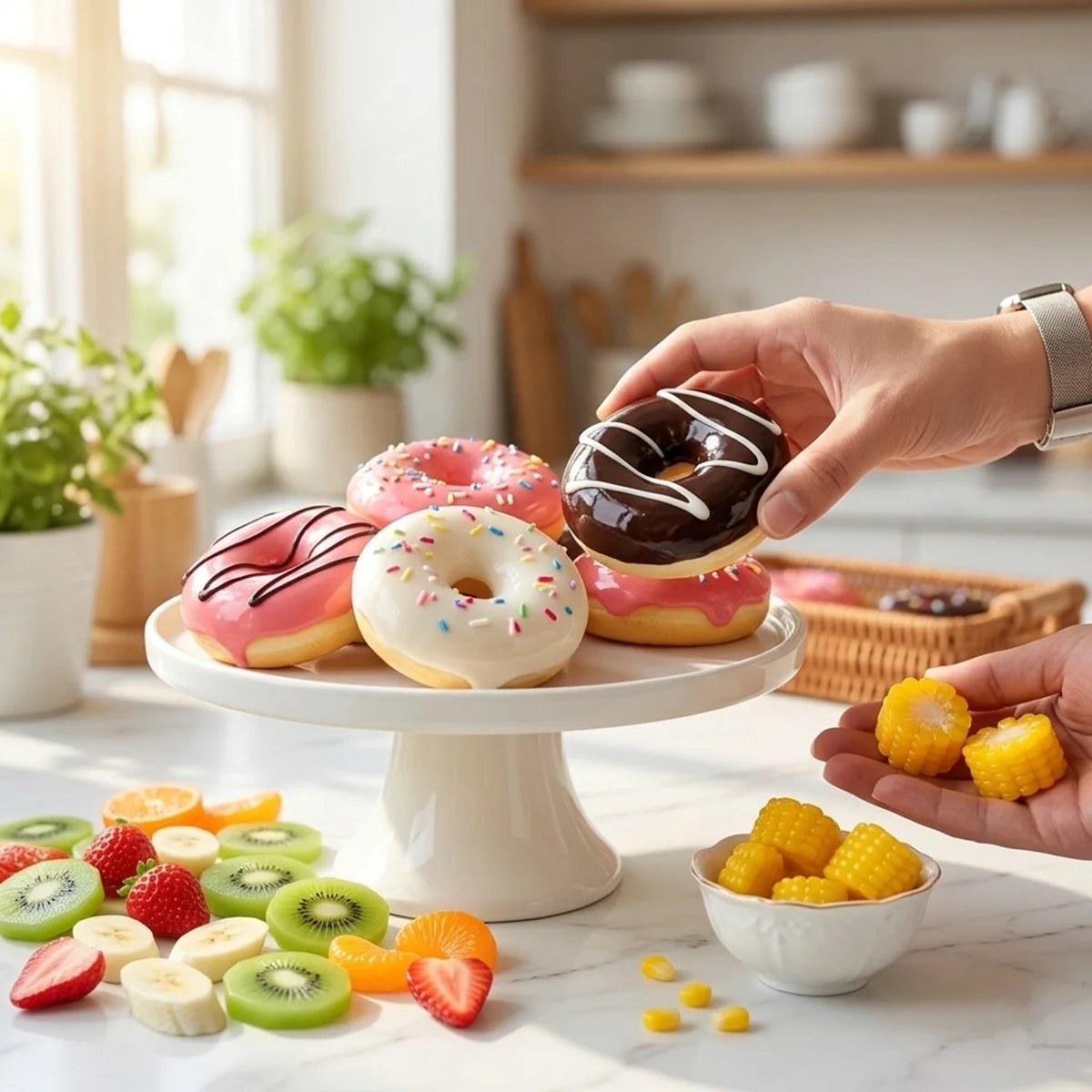 3-teiliges Set Künstliche Donuts, Fake-Donut-Modelle, Simulierte Desserts für Fotografie-Requisiten, Bäckerei-Schaufenster-Dekoration, Heimküchen-Deko – Detail 1