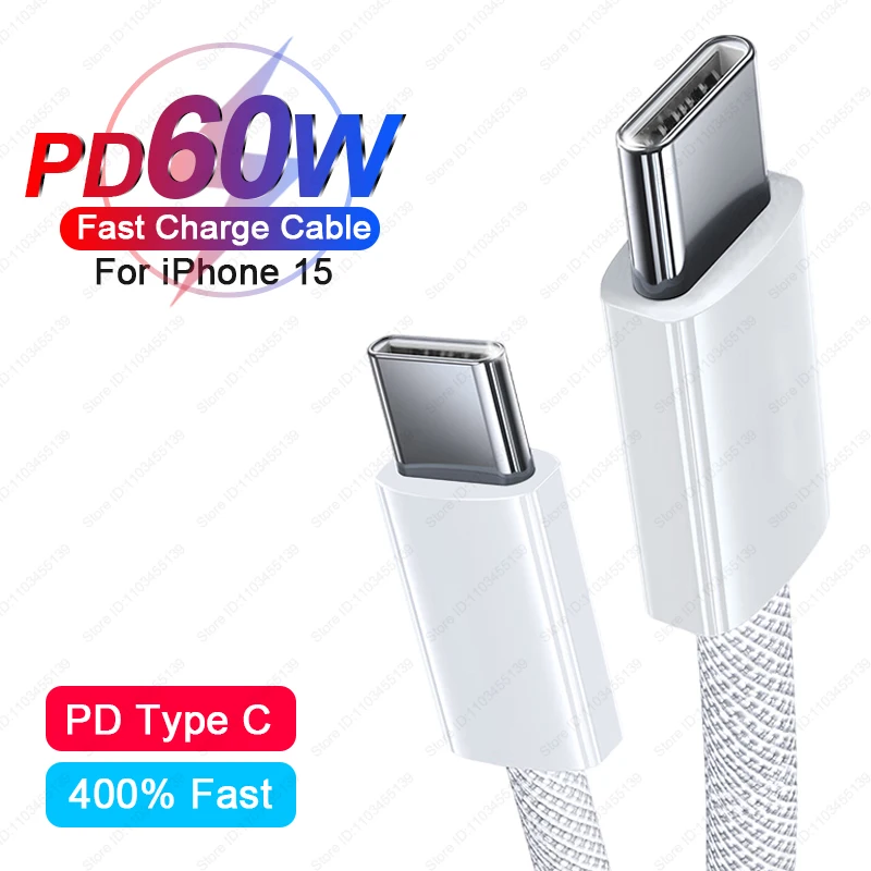 60W PD USB C To Type C Fast Charging Cable For iPhone 15 Pro Max Plus iPad Fast Charger Data Cord For Samsung S24 S23 S22 Xiaomi