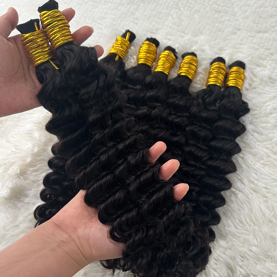 100 % Echthaar-Masse zum Flechten, unverarbeitete tiefe Welle, natürliches Schwarz, indisches Remy-Menschenhaar, Massenverlängerungen für Frauen