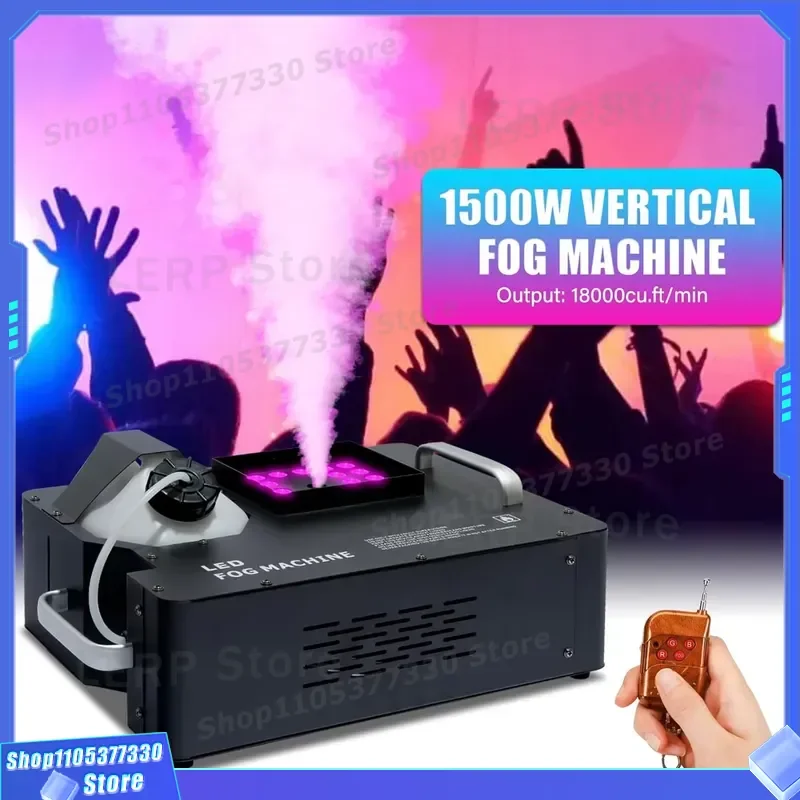 1500W Vertical Smoke Machine 3 in 1 RGB LED Stage Effects Wireless Remote DMX Control Fog Generator for Party Club DJ Light