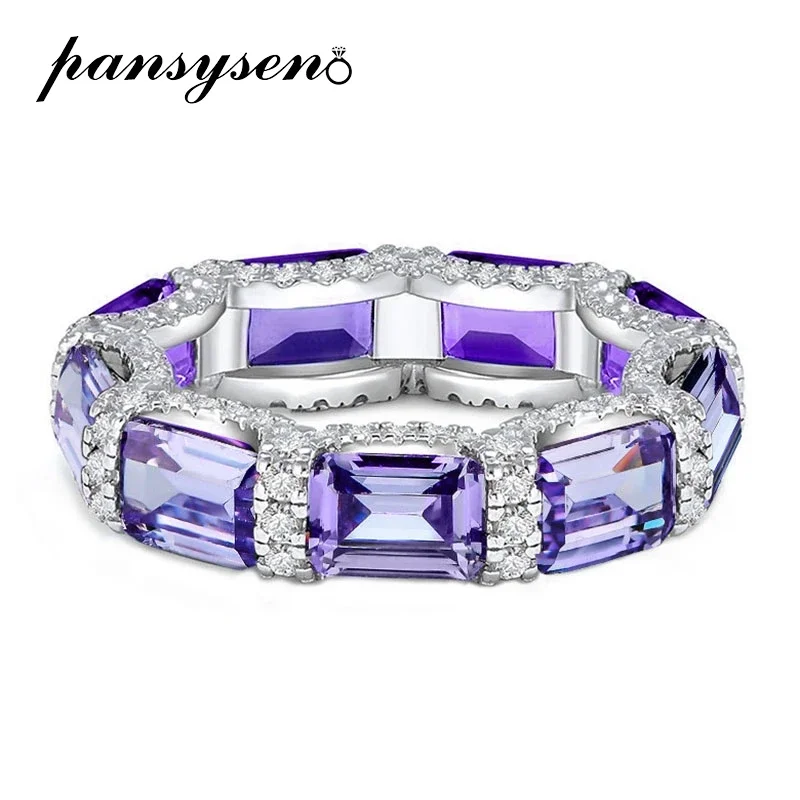 

Luxury 925 Sterling Silver Lab Amethyst Emerald High Carbon Diamond Rings for Women Wedding Party 18k White Gold Plated Jewelry