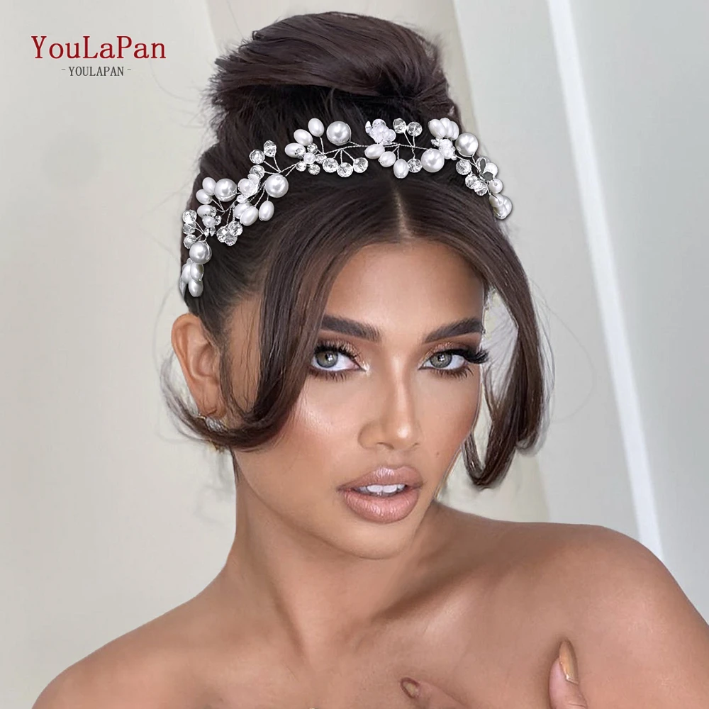 

YouLaPan Minimally Designed Bridal Wedding Headbands Pearl Rhinestone Woven Bridesmaids Banquet Dancing Hair Accessories HP782