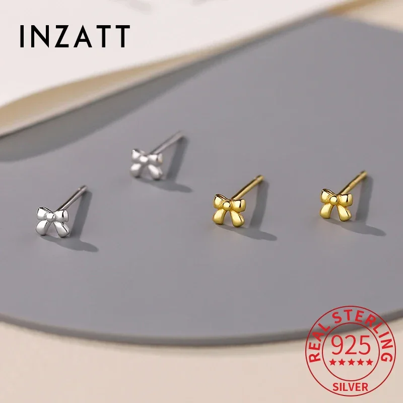 INZATT Real 925 Sterling Silver Mini Bowknot Stud Earrings for Women Cute Fine Jewelry Ear Hole Care 2024 Summer Accessories