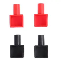 4pcs Red +Black Square Motorcycle Battery Terminals Protection Sleeve Rubber Positive Negative Pole Covers