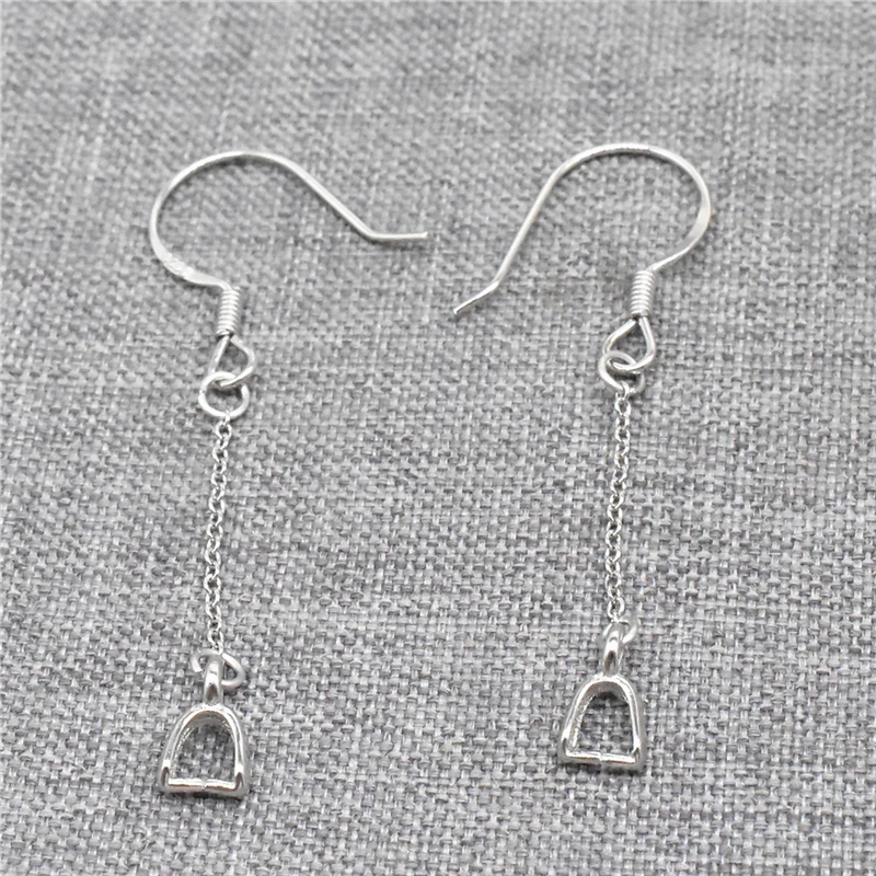2 Pairs Cable Chain Earring Hooks in 925 Sterling Silver with Small Pinch Bail Rhodium Plated