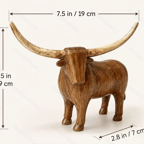 19cm Longhorn Bull Statue Resin Figurine Vintage Western Rustic Brown Cattle Sculpture Home Office Shelf Tabletop Decoration