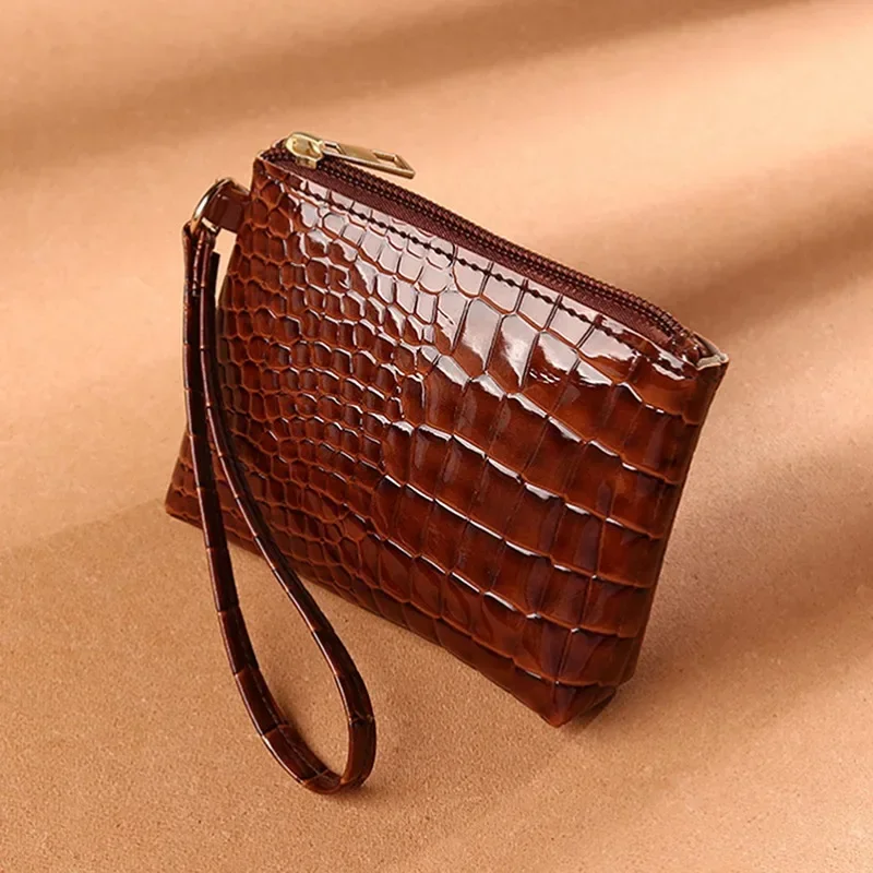 Mini portefeuille en cuir PU pour femme, motif crocodile, fermeture éclair courte, poignet, petit sac à monnaie, porte-cartes pour femme, porte-monnaie, mode, nouveau