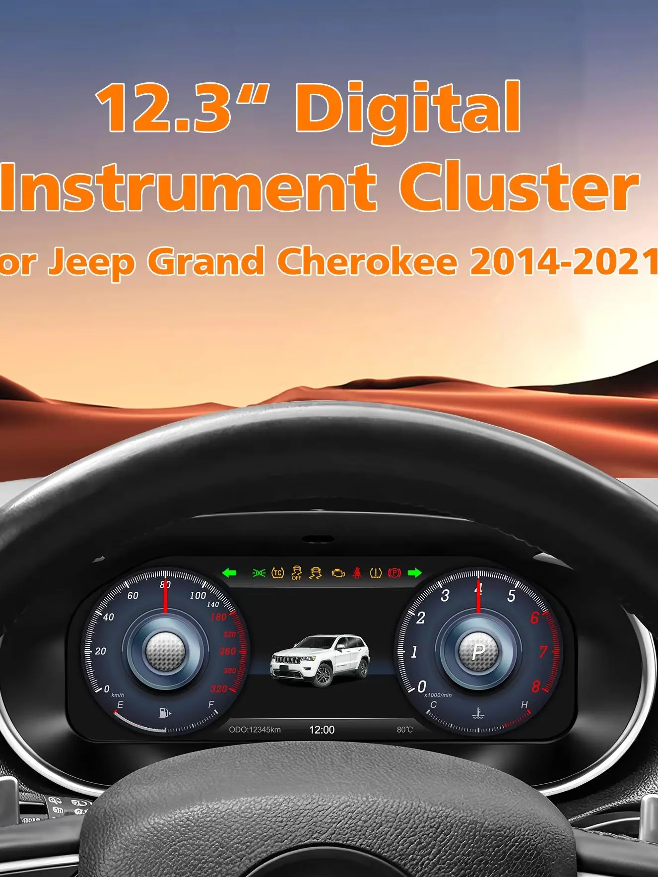 Hizpo 12,3 Zoll 1920*720 Auto-LCD-Digital-Dashboard-Cluster für Jeep Grand Cherokee 2014–2021 – Modifiziertes Autoradio-Instrumentenpanel, Cockpit-Display, Tachometer, Anzeigegeräte-Set, virtuelles