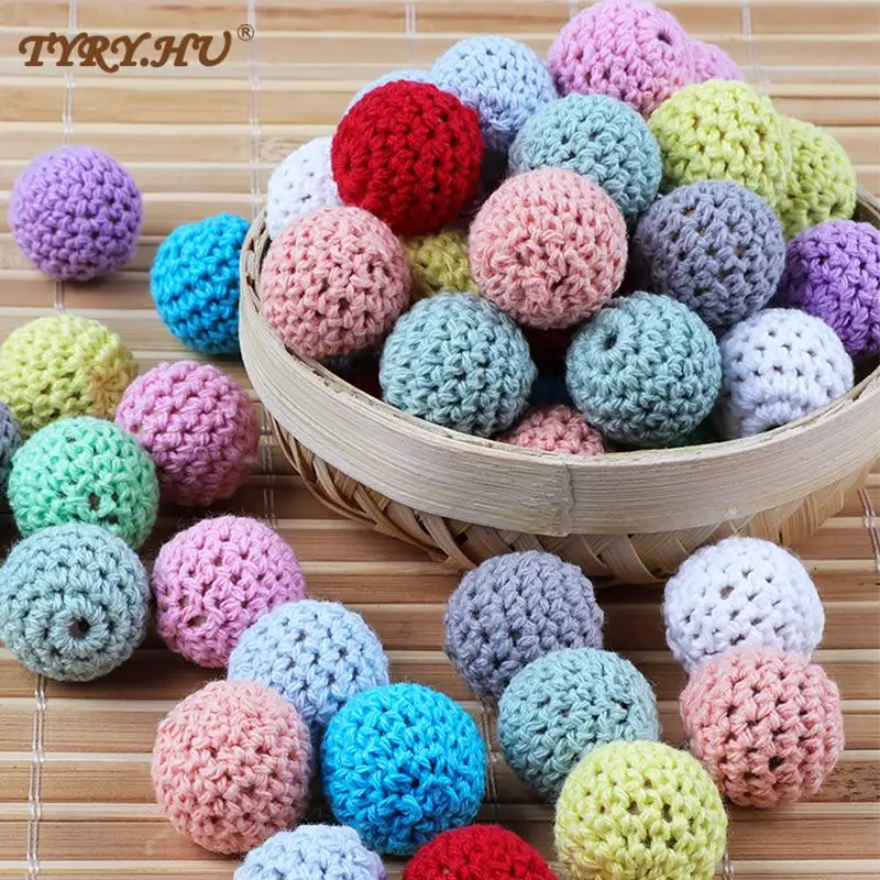 20Pcs 16mm Wooden Crochet Beads Chewable Beads DIY Wooden Teething Knitting Beads Jewelry Crib Sensory Toy Baby Teether Accessor