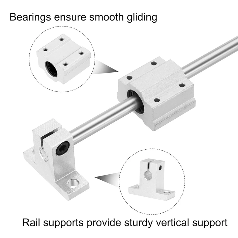 2 Pcs 8Mmx150mm Linear Motion Rail Shaft Slide Guide With 4 Pcs Bearings And 4 Pcs SK8 Rail Support