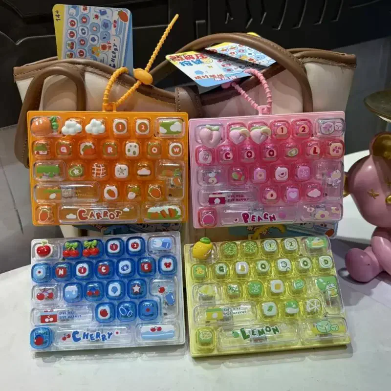 26 Key Fruit Pattern Fidget Keyboard Stress Relief Buttons Keychain Pendant Bag Hanging Decoration Gift Creative